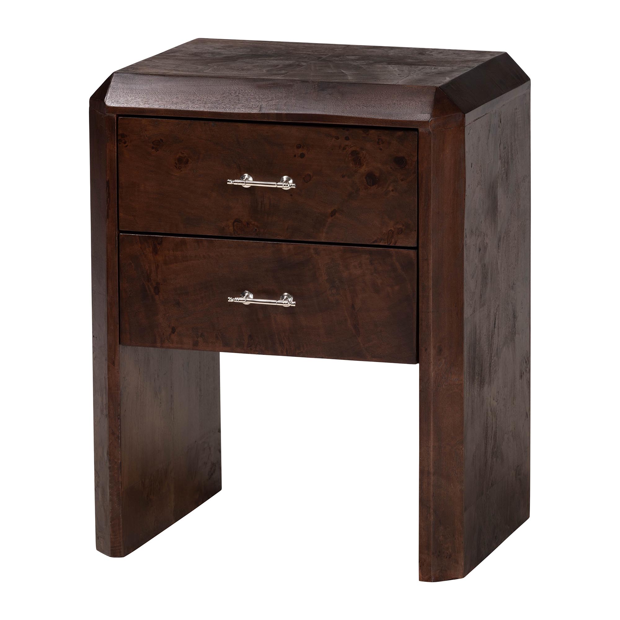 bali & pari Nebu Real Burl Wood 2-Drawer Nightstand, Dark Walnut